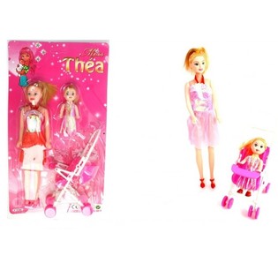 SET DE MUÑECAS: MADRE, HIJA Y COCHECITO EN CARTÓN (10 uds.)