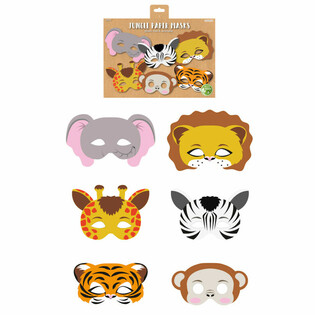 MÁSCARAS DE PAPEL DE ANIMALES DE LA JUNGLA ECO-FRIENDLY (12 UNIDADES)